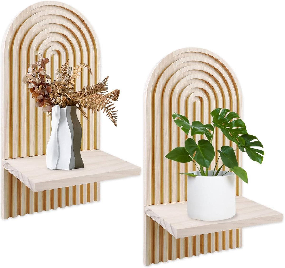 2 stuks houten wandplanken, boho-hout, regenboog, wandplanken, boho-wanddecoratie, wandplank, Boheemse wandhouder, zwevende plank, wanddecoratie, wandplank van grenenhout, voor slaapkamer en