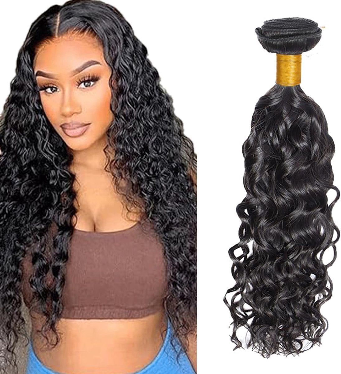Human Hair Water Wave Hair Extension Natural Black Bundles Human Hair Extensions Double Weft for Women Minimal Smell for Women Single Bundle 12 Inch