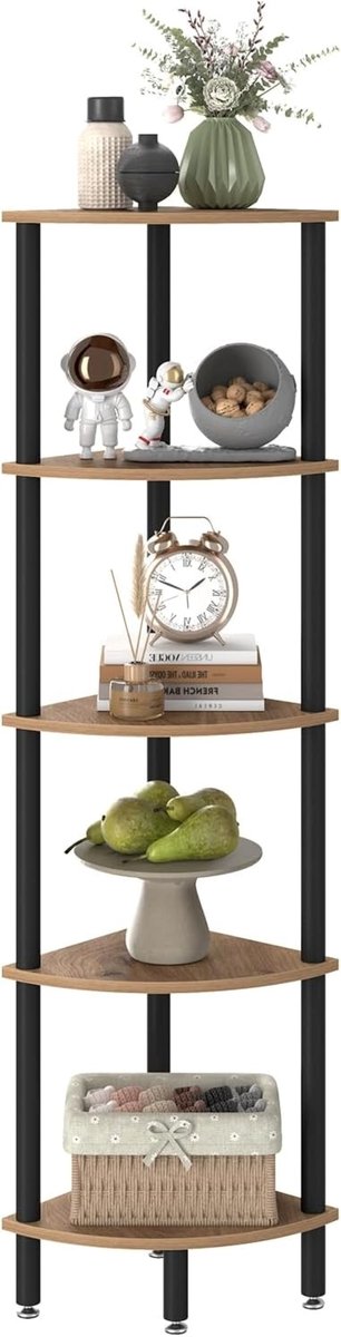 Hoekplank - Hoekkast - 5 Etages - Ruimtebesparend Hoekrek - Industrieel Opbergrek - Verticale Plankenkast voor Woonkamer, Slaapkamer, Kantoor en Keuken - Voor Boeken, Planten, Decoratie en Accessoires