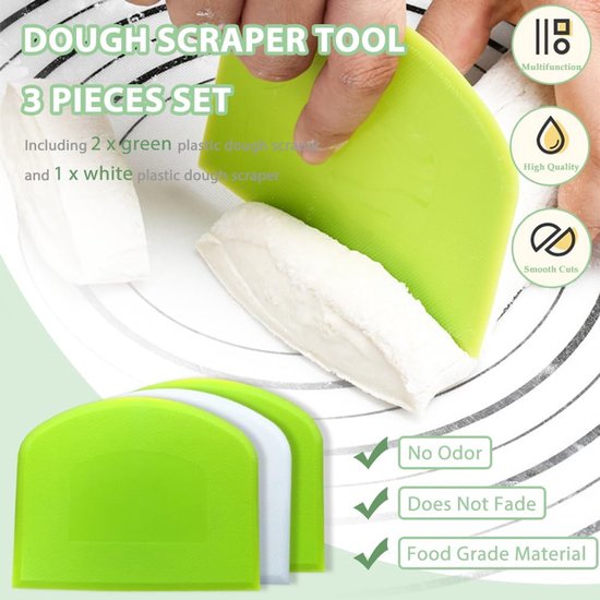 3 Stuks Deeg Schraper - Flexibele Plastic Deeg Cutter Werkbank Schraper Gebak Snij Gereedschap voor Taarten, Deeg, Brood, Pizza (2 Groen, 1 Wit) — afbeelding 2