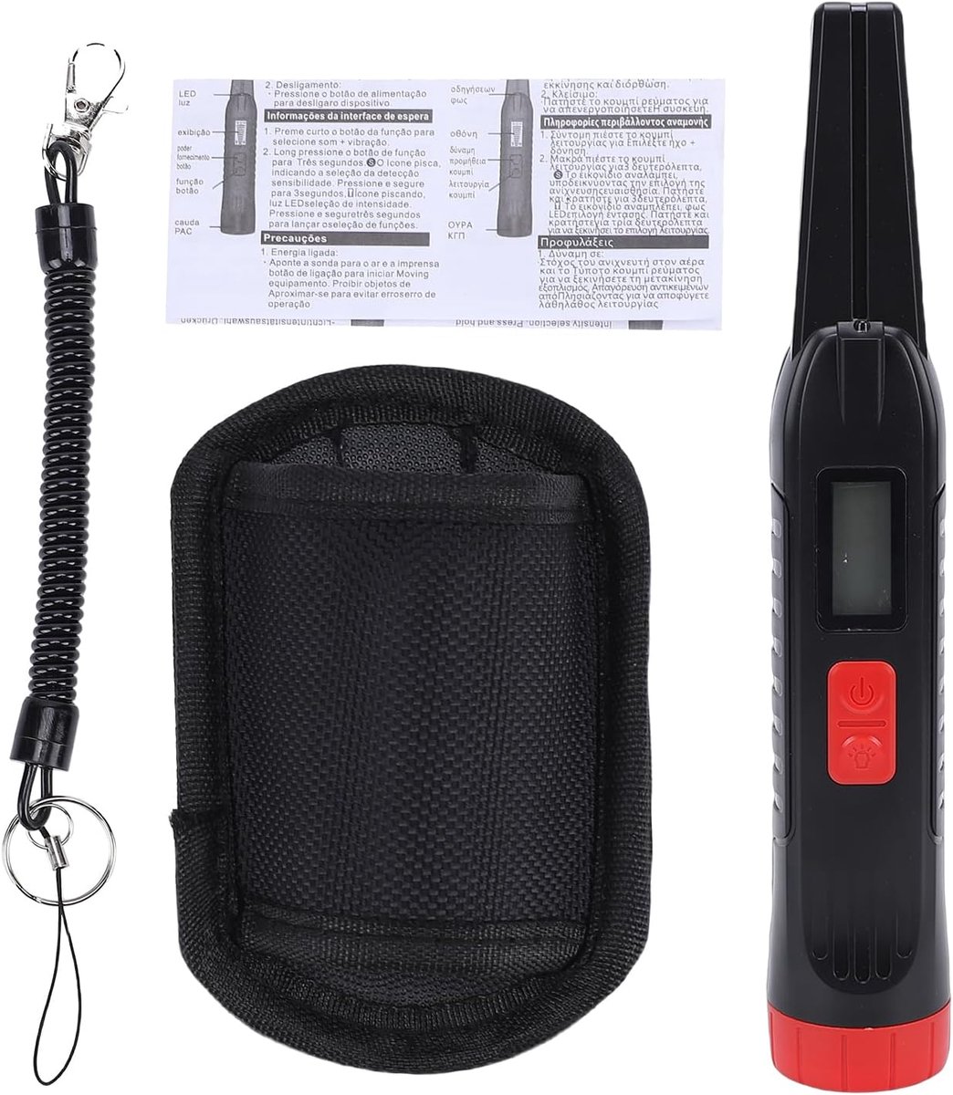 Metaaldetector Handheld Pinpointer, 360° Detectie LED-licht, Geluid en Trillingswaarschuwing voor Goud Zilver Koper.Geschikt voor Smalle Ruimtes, Waterdicht Materiaal, (Zwart Rood)