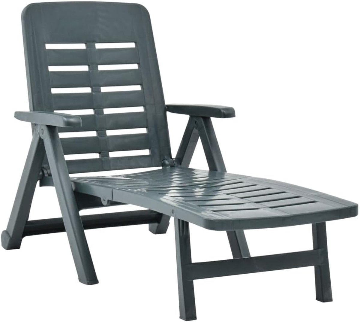 ligstoel van kunststof, groen, opvouwbare ligstoel met verstelbare rugleuning voor tuin en terras, weerbestendige outdoorligstoel van duurzaam materiaal