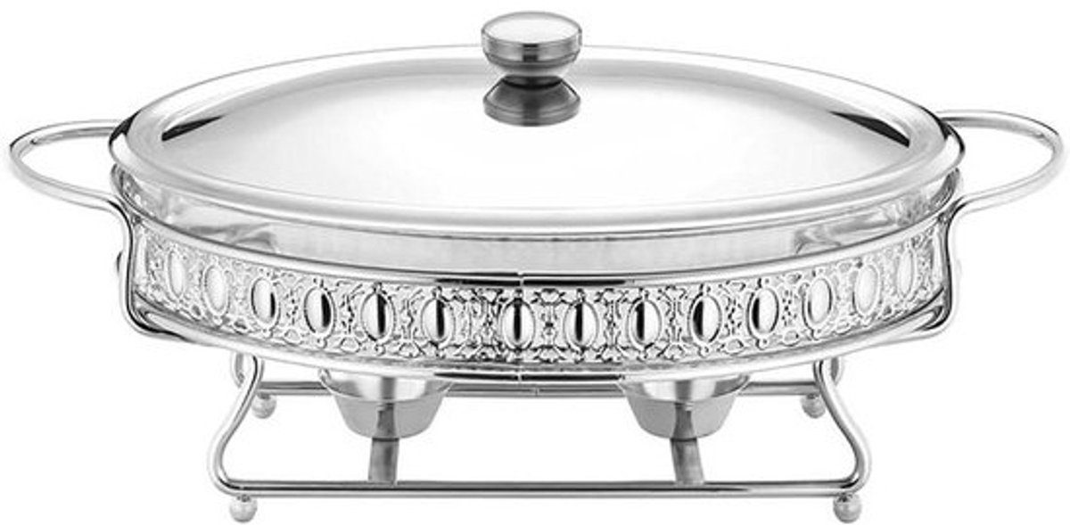 Buffet Set - Voedselwarmer Serveerschaal - Catering Feesten - Geïsoleerd Hittebestendig Glas - 1.5L Capaciteit - Zilver