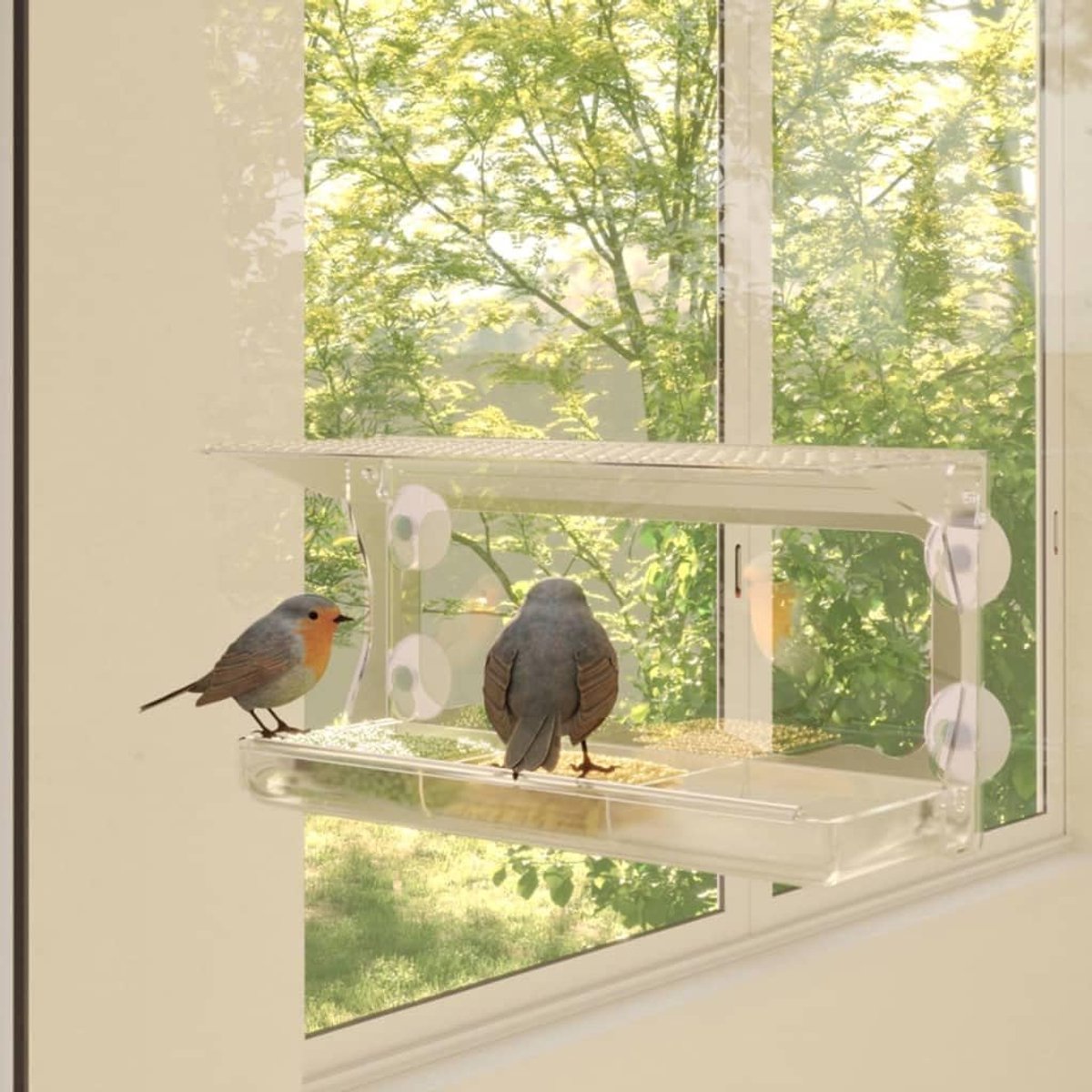 Set van 2 stuks, van acryl, transparant voederstation voor vogels met zuignappen, vogelvoederdispenser voor observatie op het raam, 30 x 12 x 15 cm