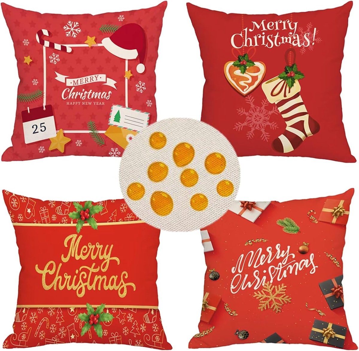 Outdoor Kussenhoezen 32x32 inch Set van 4 Waterbestendig Decoratieve Kussenslopen Linnen materiaal, Gedrukt Kussenslopen, voor tuinbank Slaapkamer, 80 cm x 80 cm Rode Kerstkous