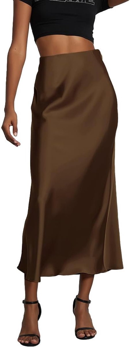 Rok voor dames, satijnen rok, hoge taille, elastisch, satijnen jurk, strakke rok, effen, rok, casual, chic, elegant, avondjurk