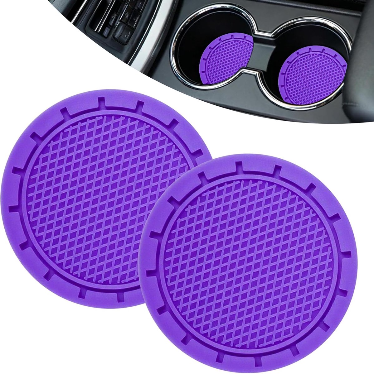 2 stuks auto-onderzetters, antislip auto-bekerhouder, 7 cm bekerhouder-inzetstuk, siliconen anti-slip pads, universele drankonderzetters voor auto's, SUV's, vrachtwagens (paars)