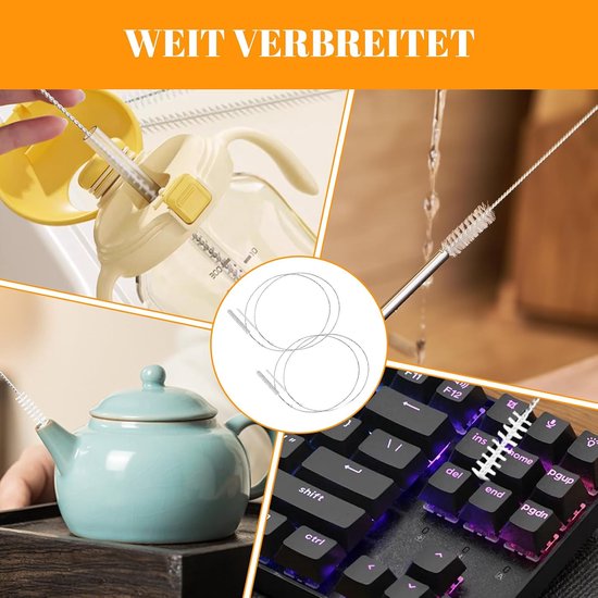 4 stuks, 100 cm, flexibele reinigingsborstel, roestvrijstalen borstel, lange pijpenreiniger, multifunctionele reinigingsborstel, voor rietjes, slangflessen (wit) — afbeelding 5