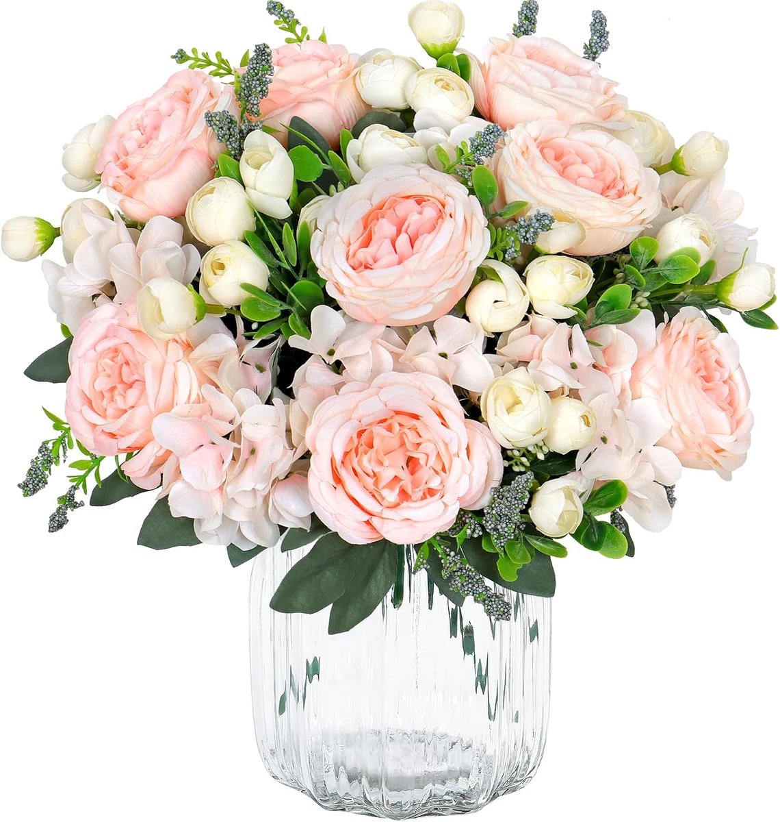 Kunstbloemen, pioenrozen, boeket, kunstbloemen, hortensiabloemen, zijdepioenrozen, boeketten voor bruiloft, tafelopzetstukken, bloemstuk, decoratie (kaneelroze)