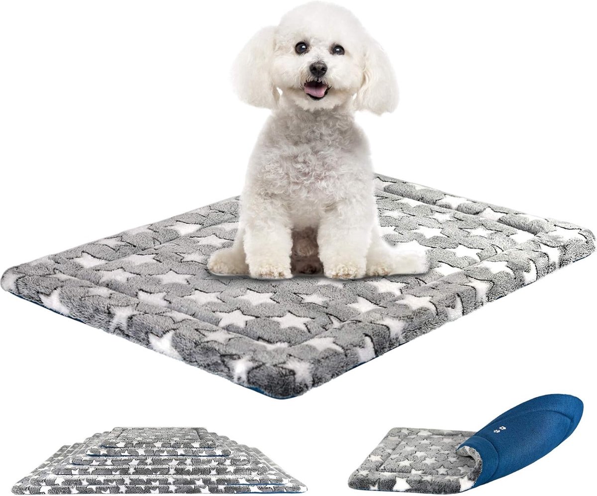 Hondenbedmat, omkeerbaar koel en warm 61 x 41 cm hondenkratmat, machinewasbaar hondenbed, kwestie van schuim met hoge dichtheid, hondenkussen, huisdierbedden voor kleine honden & katten, grijsblauw