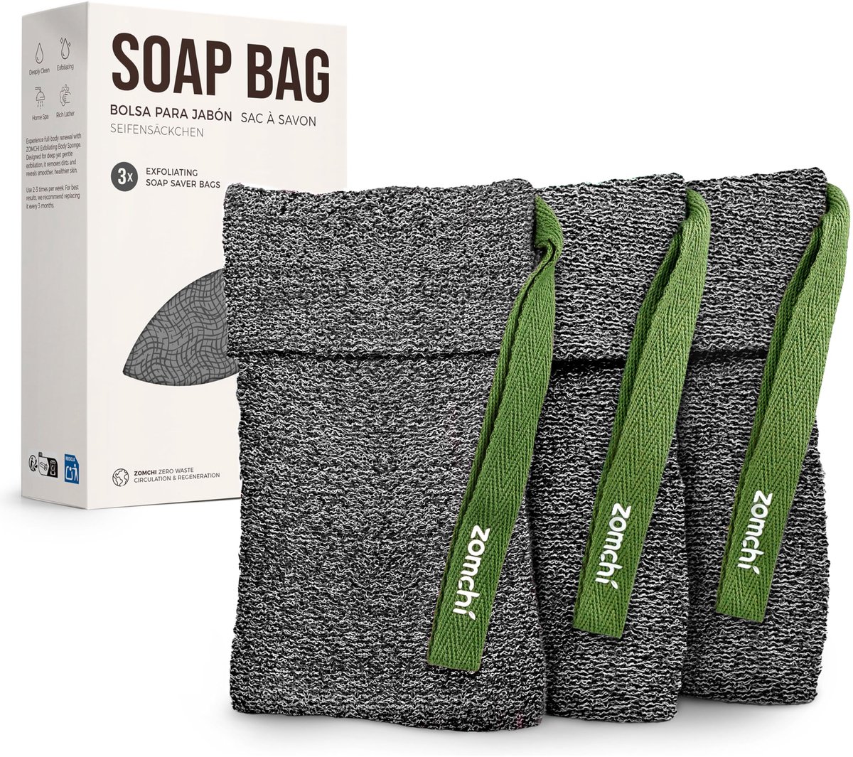Zeepzakjes 3 Stuks - Grijs - Diepe Exfoliatie - Voor een Zachte Huid - ShopVlot