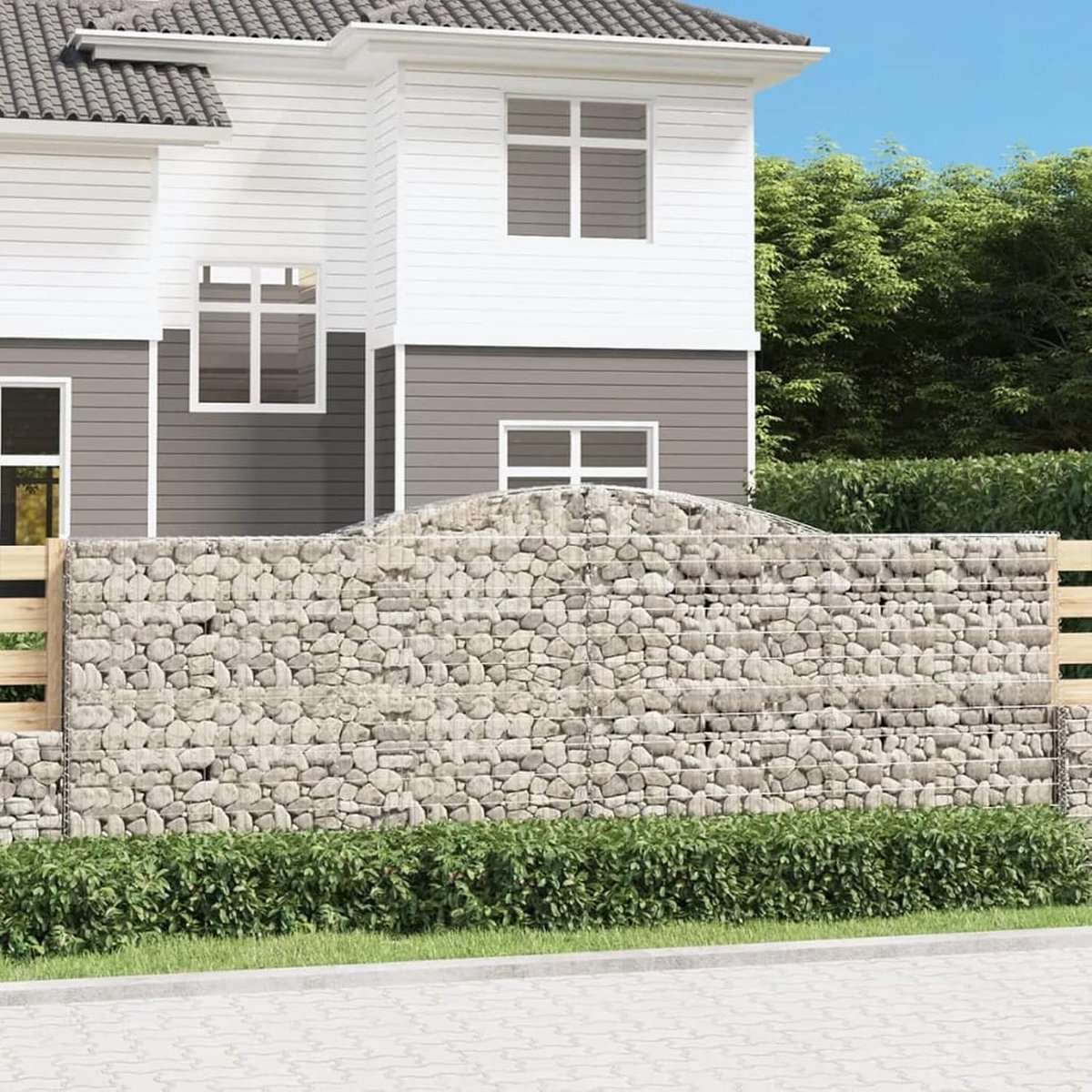 Schanskorven met boogvorm, 2 stuks, 400 x 50 x 140/160 cm, verzinkt ijzer, schanskorven, schanskorven voor stenen, 3147022