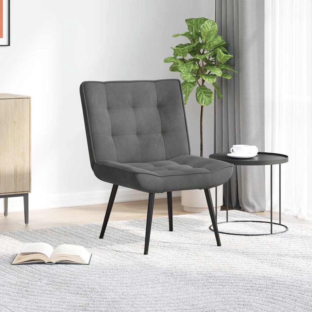 Relaxstoel met voetenbank, fluwelen stoel donkergrijs