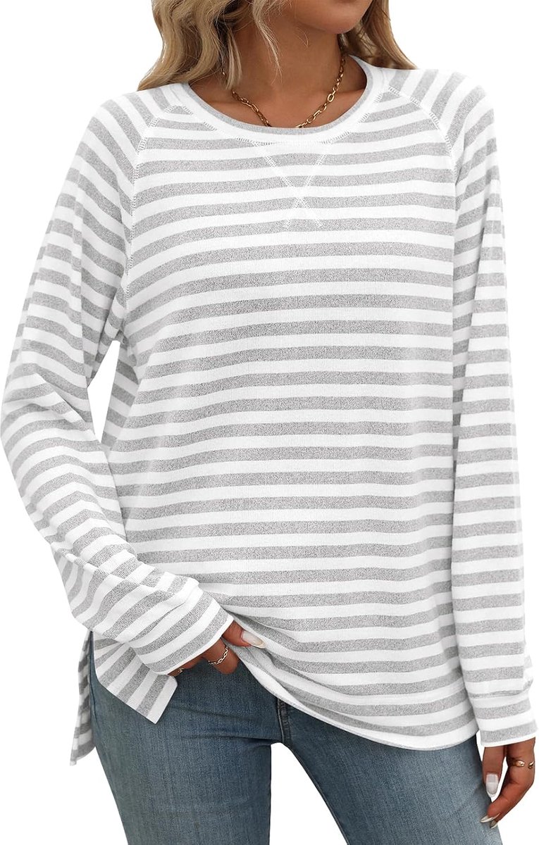 Dames tops met lange mouwen gestreepte sweatshirts casual ronde hals tops basic T-shirts lente herfst winter tuniek kleding M-XXL