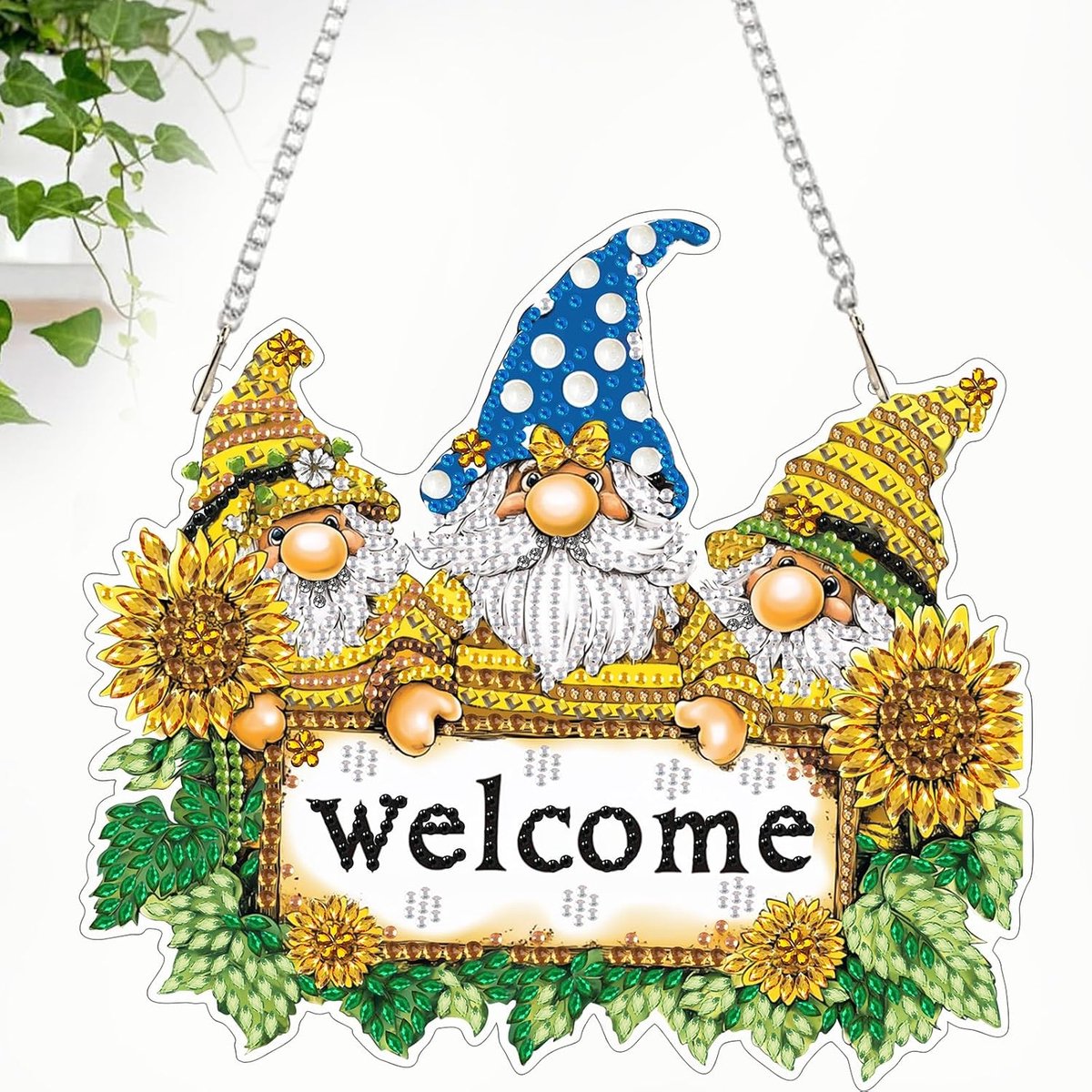 Gnom Diamond Painting Foto's Volwassenen Kits, Gnome Diamond Painting Ornament Kits 19,8 x 18,3 cm, Zonnebloem en Gnoom, diamond painting ornament voor wanddecoratie