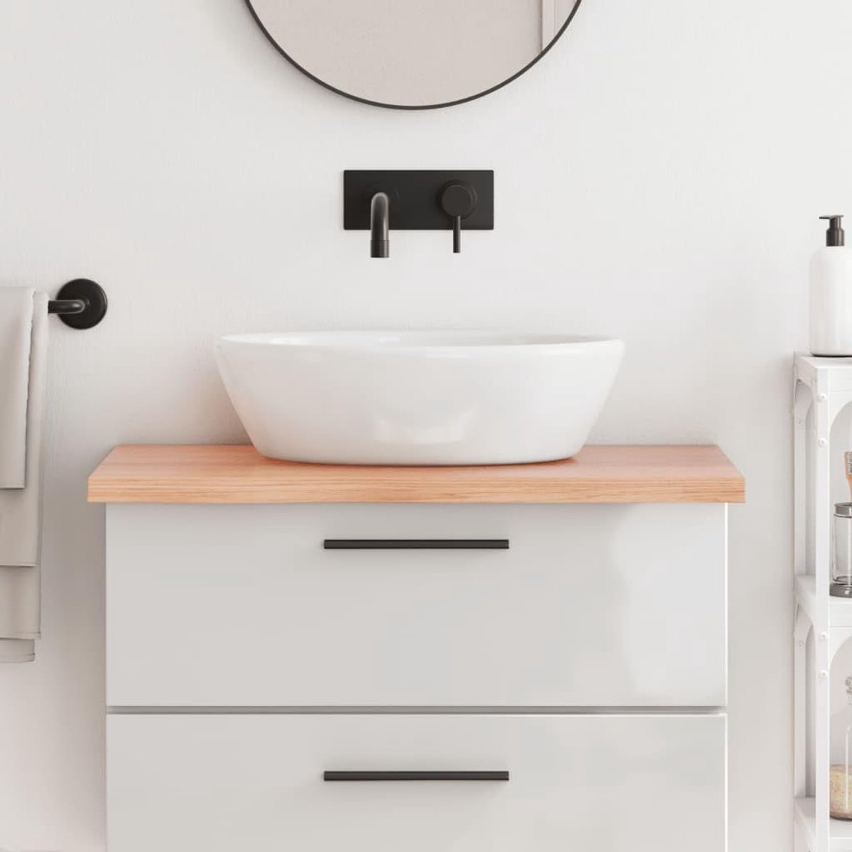 Badkamer-werkblad lichtbruin, 80 x 50 x 4 cm, behandeld massief hout, plank voor wastafel, plank voor badkamer, tafelblad voor bureau, planken, tafelbladen