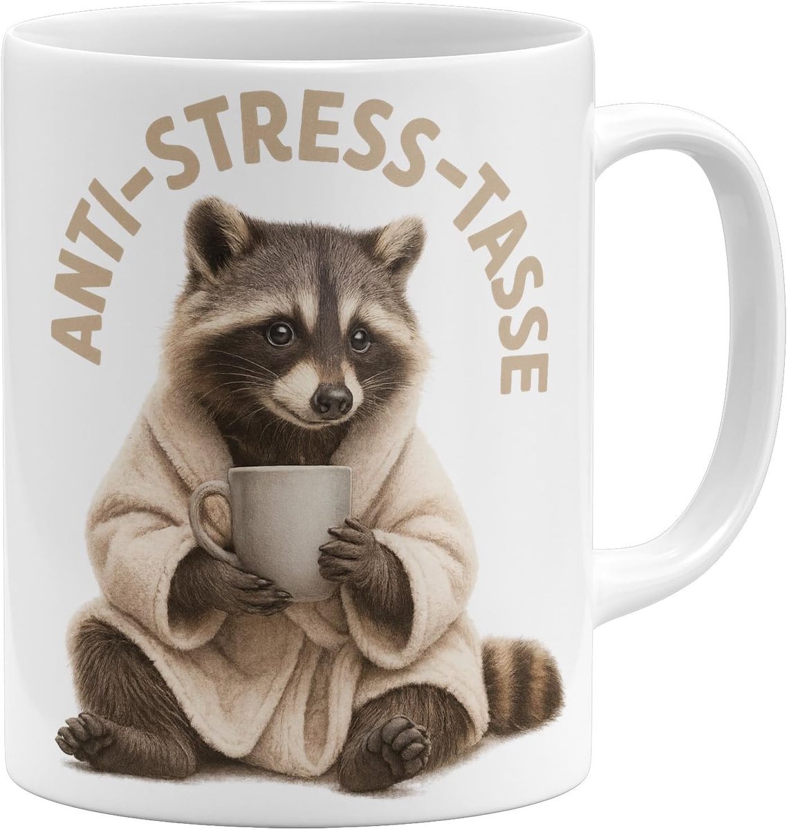 Wasbeer Anti-stress koffiemok met spreuk - Grappige Raccoon keramische mok met badjas - keramische beker - 325 ml - dubbelzijdig bedrukt - wit