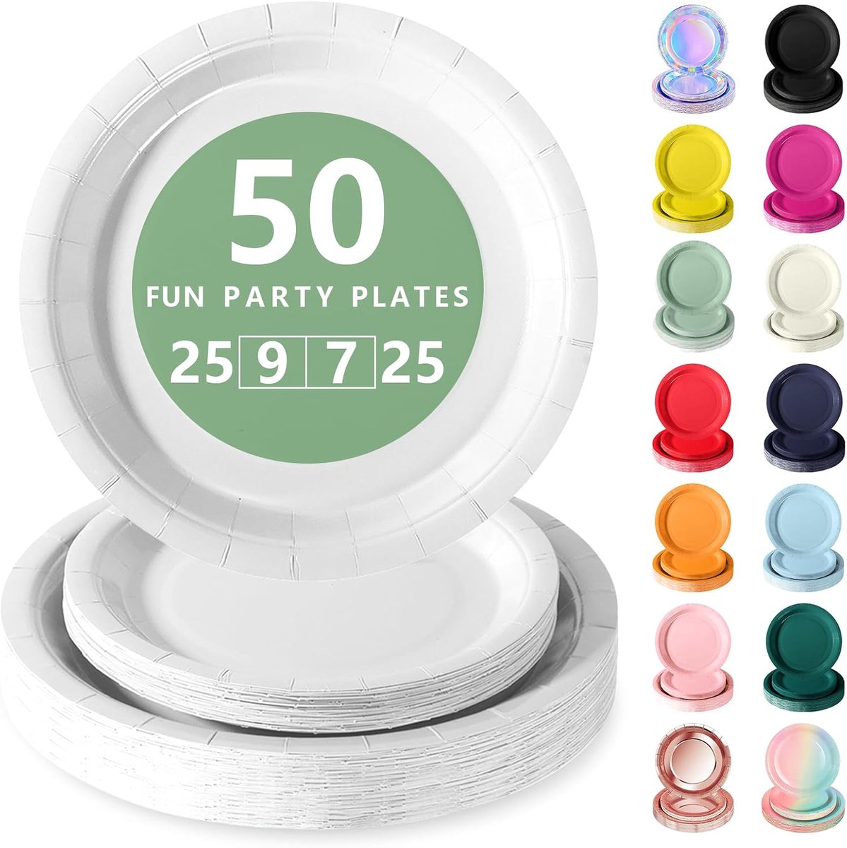 Wit Papieren Borden Set - 50 Delig Feestservies - 25 Dienborden 23cm + 25 Dessertborden 18cm - Voor Verjaardagen, Feesten & Gezelligheid