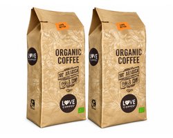 Love Koffie - Koffiebonen - Compatibel met Koffiezetapparaten, Espressomachines en Koffiemolens - 100% Biologische Koffie - Donkere Branding - 2x1 KG