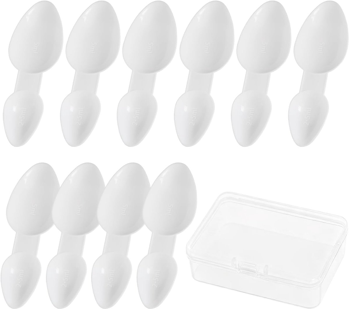 10 stuks 2,5/5 ml dubbelzijdige lepel, plastic lepels herhaalbaar, thuiskantoor buitenshuis gebruik lepel, voor het brouwen van de kracht van geneeskunde, granen, melk, koffie