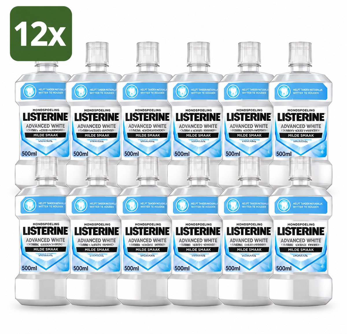 12 x Listerine – Mondwater – Advanced White - 500 ml - Voordeelverpakking - Frisse adem