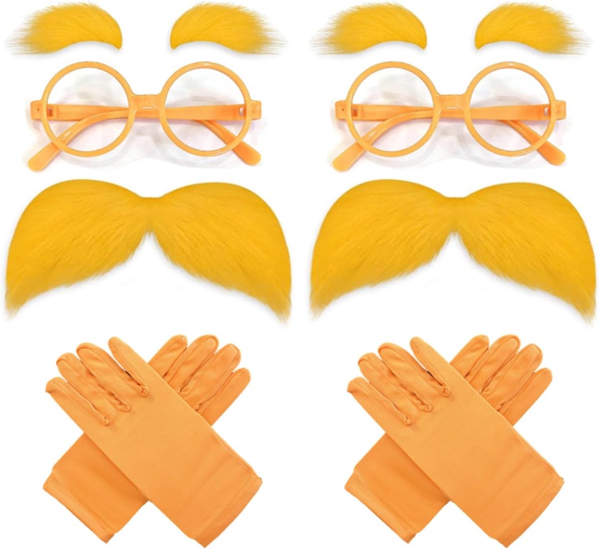 snorkostuum, set voor 2 personen, ronde bril zonder glazen, gele wenkbrauwen, handschoenen, Halloween-kostuum voor vrouwen, carnaval, cosplay, accessoires, kerstfeesten en verjaardagsdecoratie