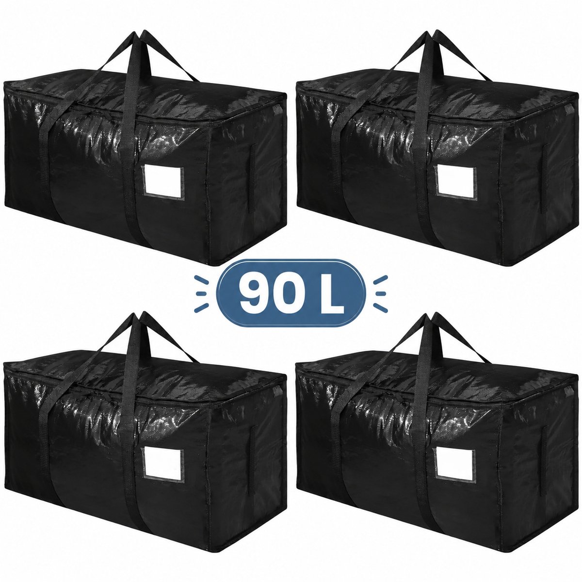 90L Verhuis & Opbergtassen - 4 Stuks - Verhuiszakken - Verhuisdozen - Opbergtassen - Stevige Verhuistas Met Rits - Grote Opbergzak - Big Shopper Moving Bag - Waterafstotend & Scheurvast-Zwart