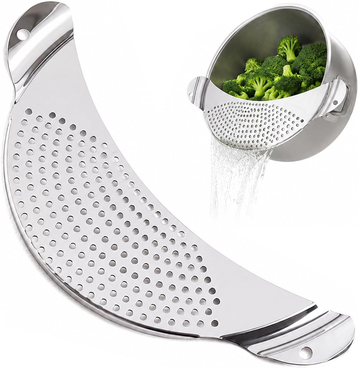 Pastazeef van roestvrij staal, afgiethulp voor potten tot Ø 26 cm, potzeef, afgiethulp voor potten, halfrond, platte afdruipzeef, ruimtebesparend, functionele afgiethulp voor pasta, groenten