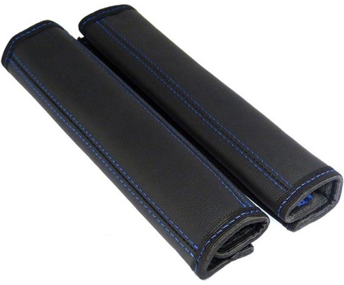 Riem Beschermers - Schouder Kussens - Comfortabel Rijden - Echt Leer - 25.5 x 6 cm - Zwart Blauw