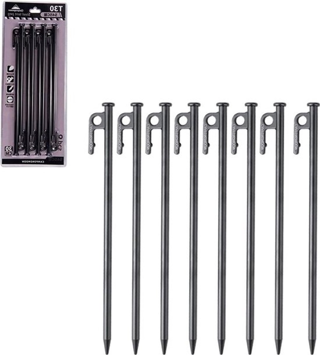 T30-8 Tentharingen 8 Stuks Koolstofstaal Zware S45C Zwarte Coating - Harde Ondergronden - Camping Tentstokken