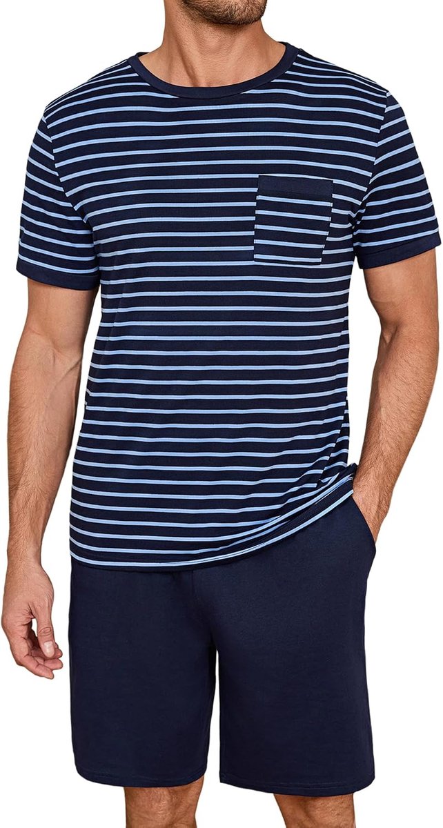 Pyjama heren korte zomer pyjama heren katoen gestreepte heren pyjama met elastische riem nachtshorts korte nachtbroek