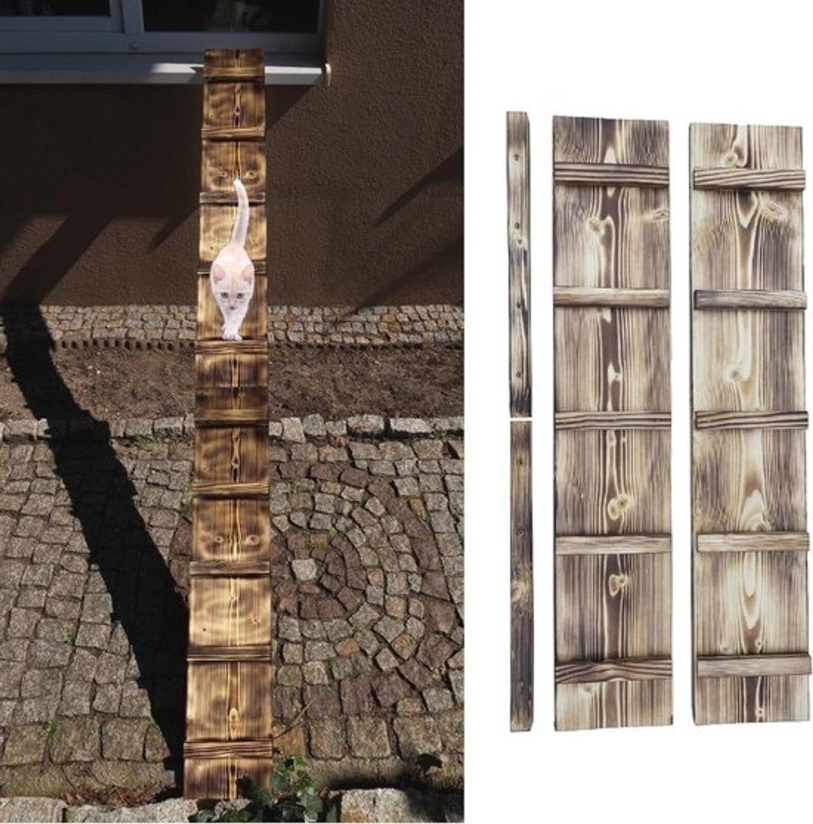 Kattenladder - Kattentrap treden - Balkon toegang - Gevlamd geolied hout - 1-6 meter - Bruin
