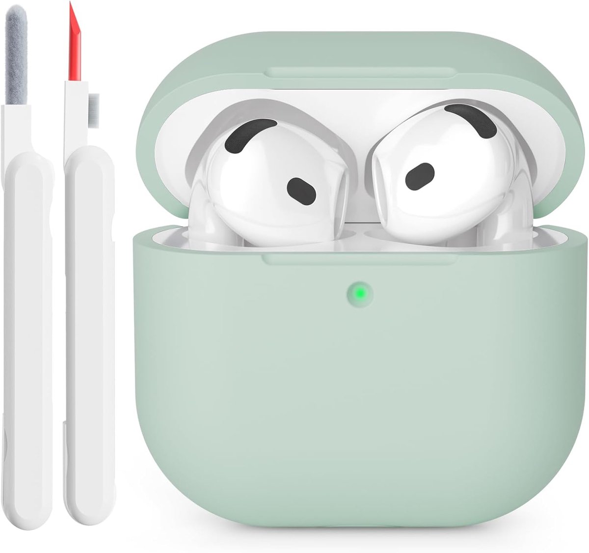 hoes, compatibel met Airpods 4 2024, led aan de voorkant, zichtbaar, zachte siliconen volledige bescherming, schokbestendig hoesje voor AirPods 4e generatie met reinigingsset
