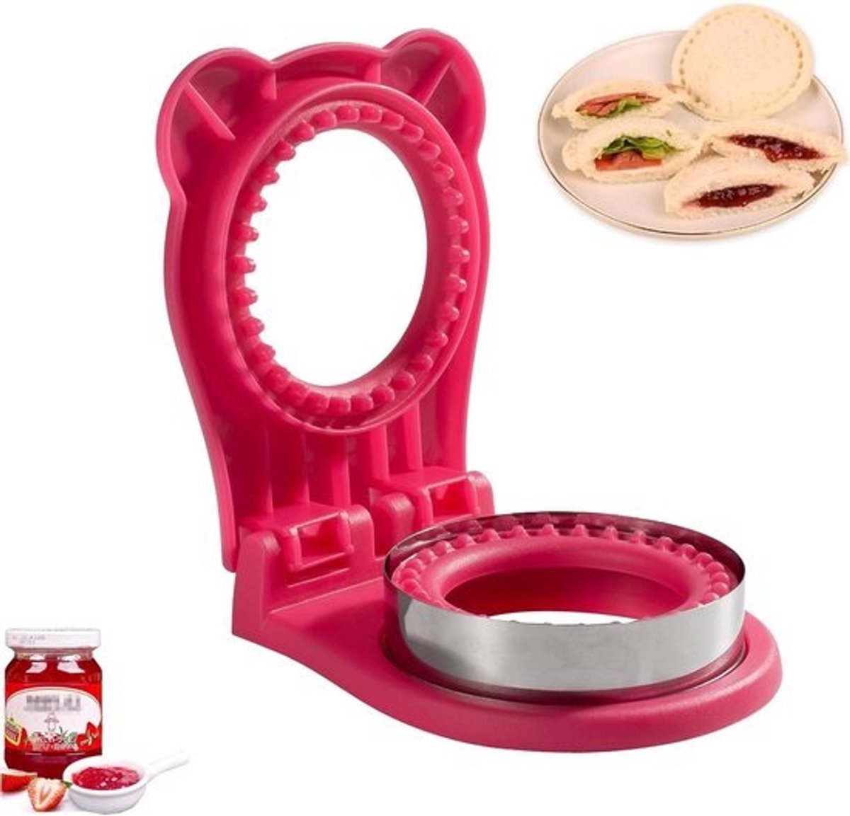 Sandwich Maker - Broodjes Snijder - Lunch Maken - Snijdt en Dicht - 3.7 Inch Cirkel - Rose Rood