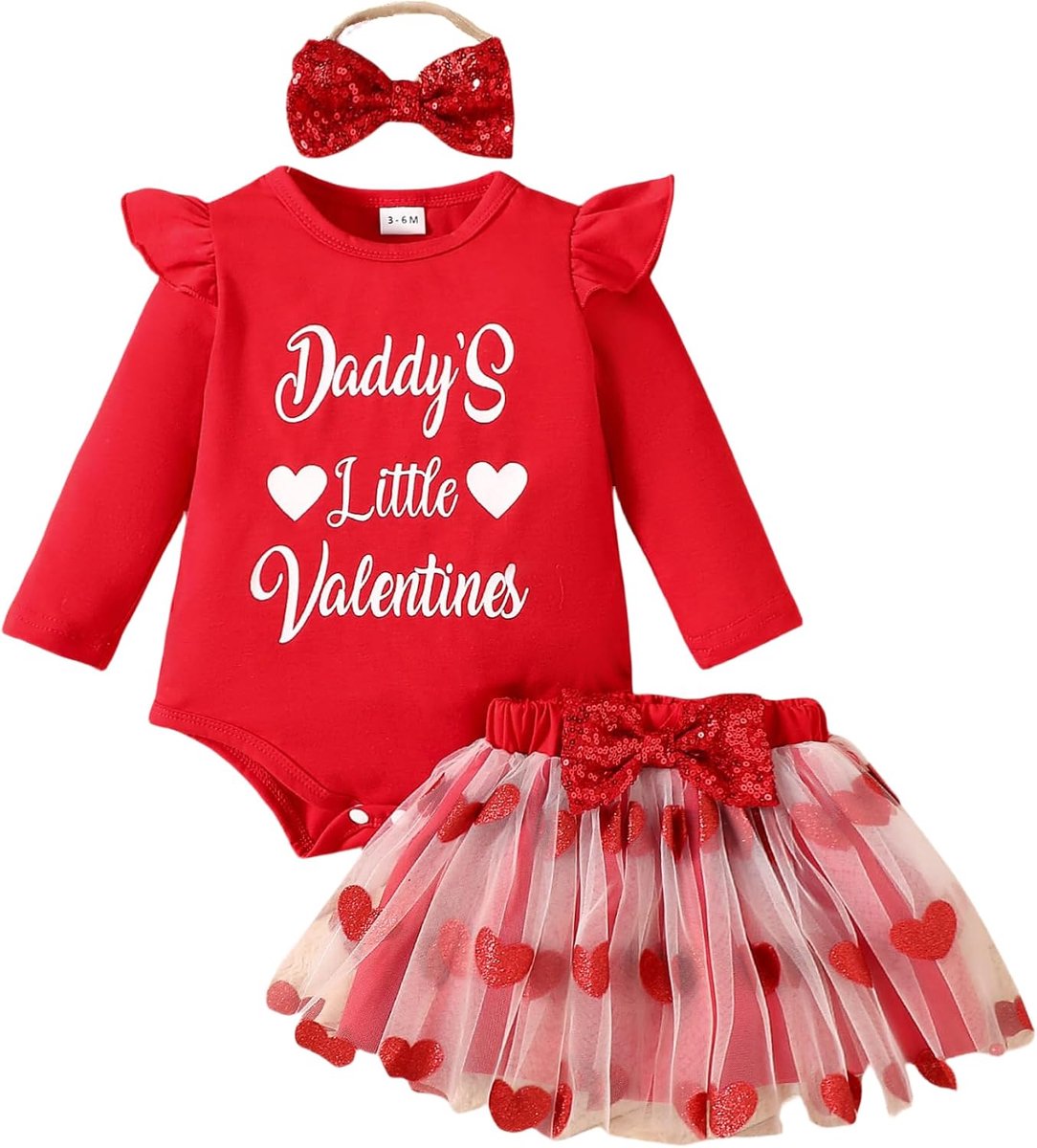 baby meisje Valentijnsdag outfit romper tutu jurk met hoofdband peuter glitter hart print kleding rok