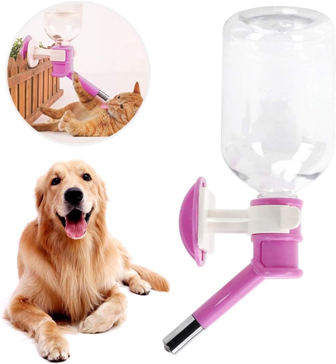 Dailygoods- Waterdispenser 500 ml - Automatische Drinkfles - Dieraccessoires - Geschikt voor Honden/Katten - Roestvrij Staal - Voor Onderweg - Dierenf