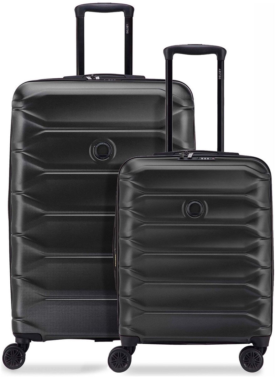 Delsey Paris Meteor-kofferset met 4 wielen, maten S en L, met uitbreidingsplooi - Harde bagage - TSA slot - deep black