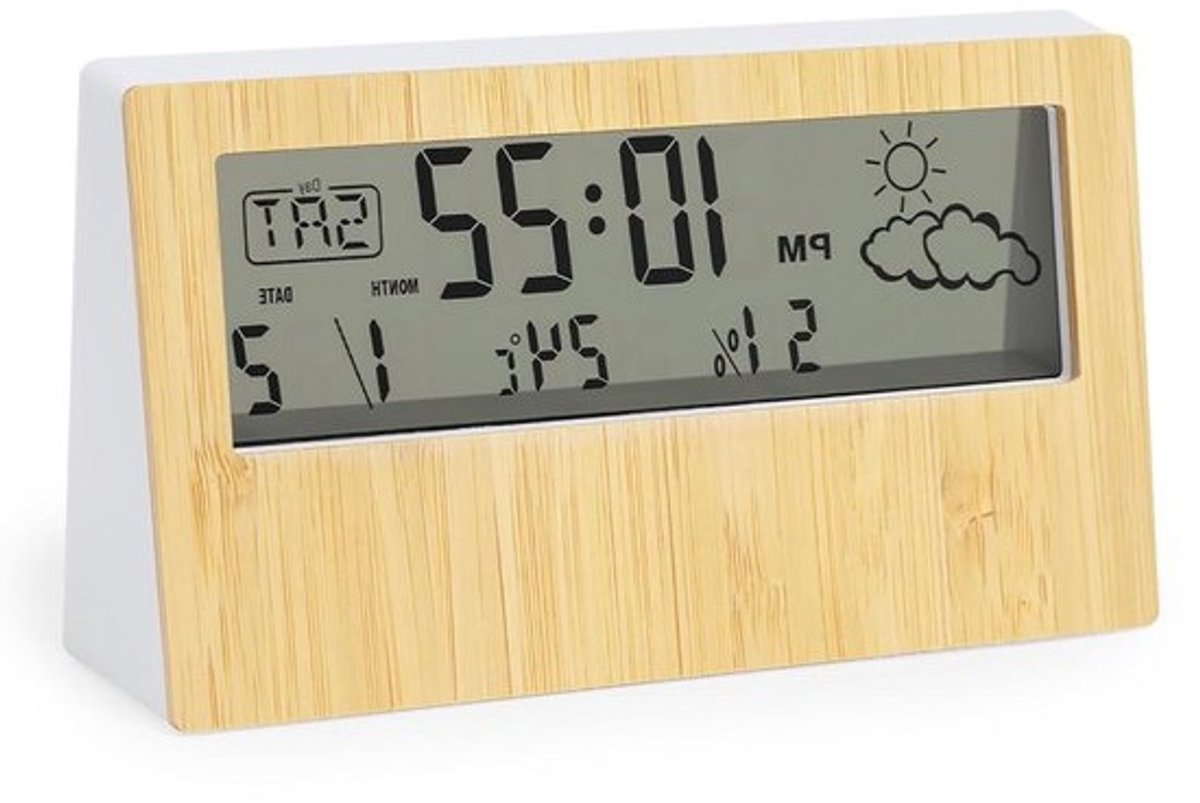 Weerstation Thermometer - Hygrometer Bamboe - Kamertemperatuur Meten - LCD Display - 85 x 12 cm - Bruin