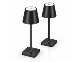 JACKYLED Oplaadbare LED Tafellamp – Set van 2 – Draadloos – Dimbaar – Touchbediening – 25 of 38 cm – Mat Zwart