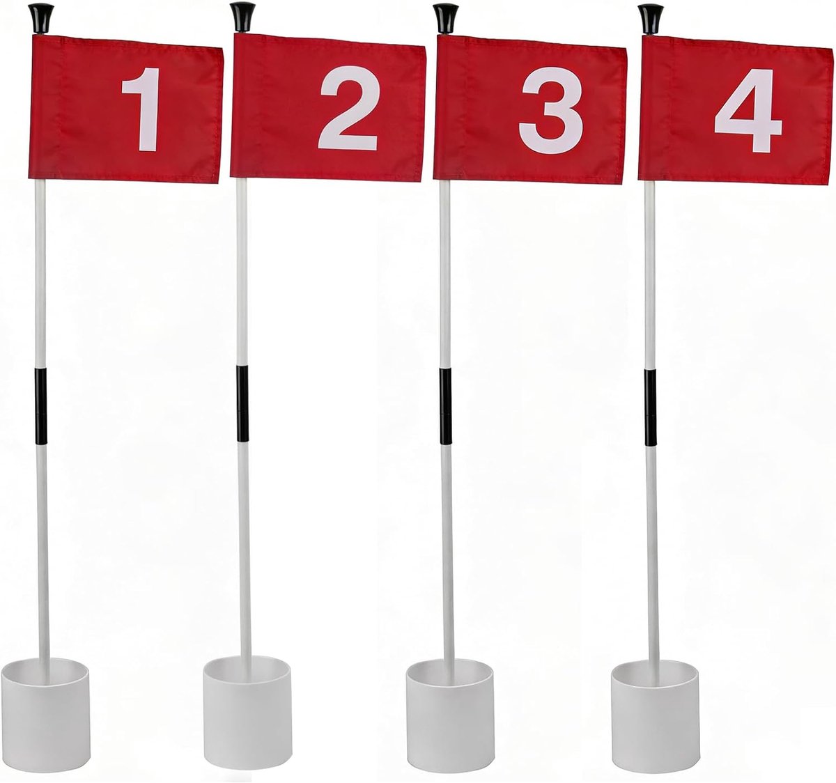 Putting green vlaggen 4-delig - dubbelezijdige genummerde vlaggen - afneembare vlaggenstok met hole cup - ServiceTopper