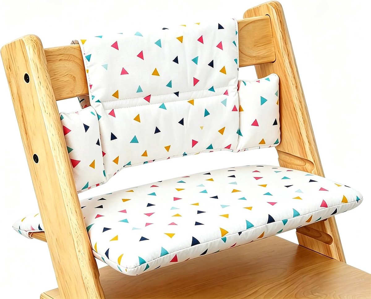 Zitkussen voor Tripp Trapp kinderstoel, zacht gewatteerd, gemakkelijk te bevestigen, als accessoire voor Stokke Tripp Trapp, verkrijgbaar (in kleurrijke driehoekjes)