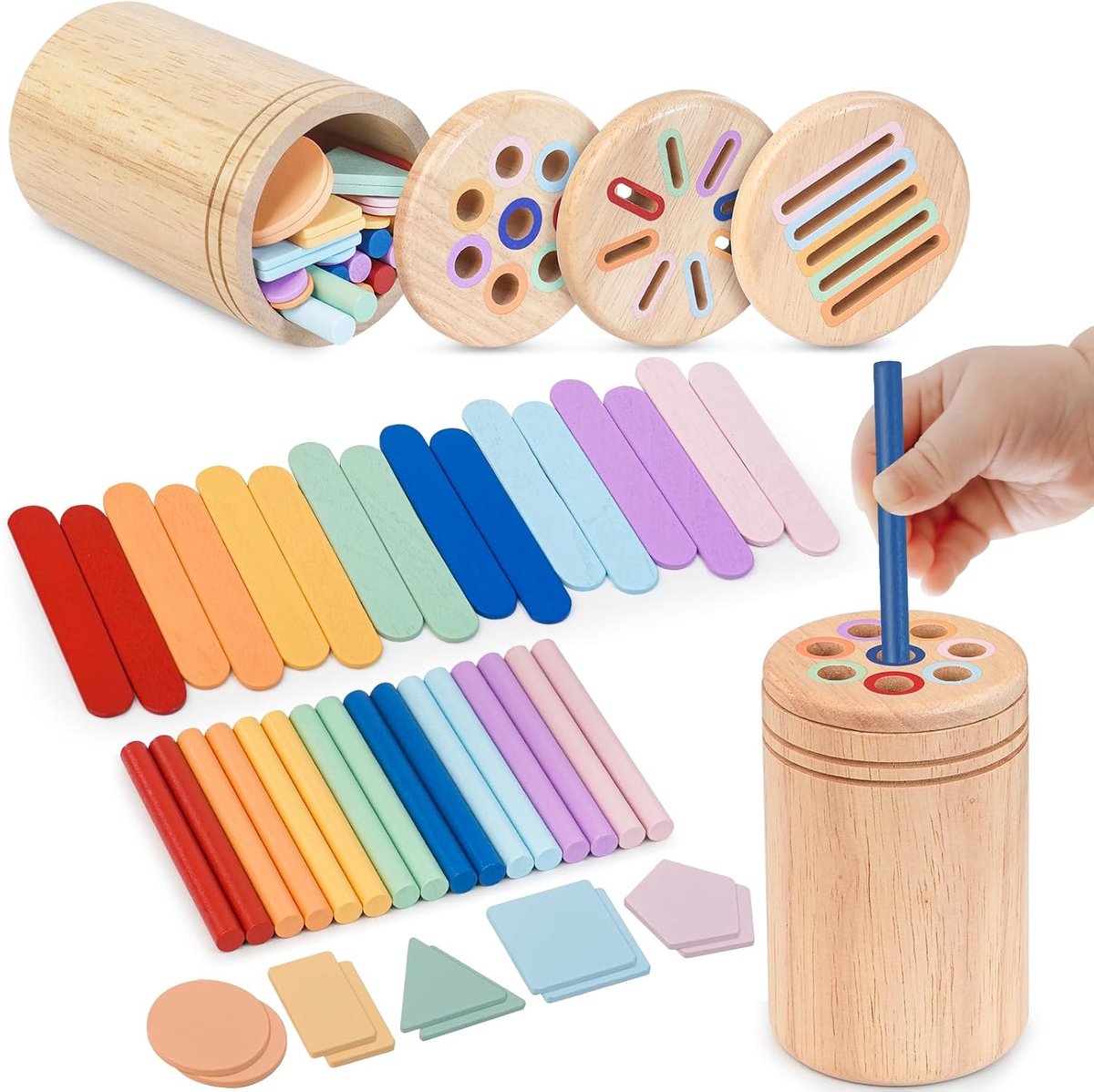 Montessori houten speelgoed 1, 2, 3 jaar, 3-in-1 Montessori-spellen, 1-3 jaar, Montessori-speelgoed voor kinderen van 1-3 jaar