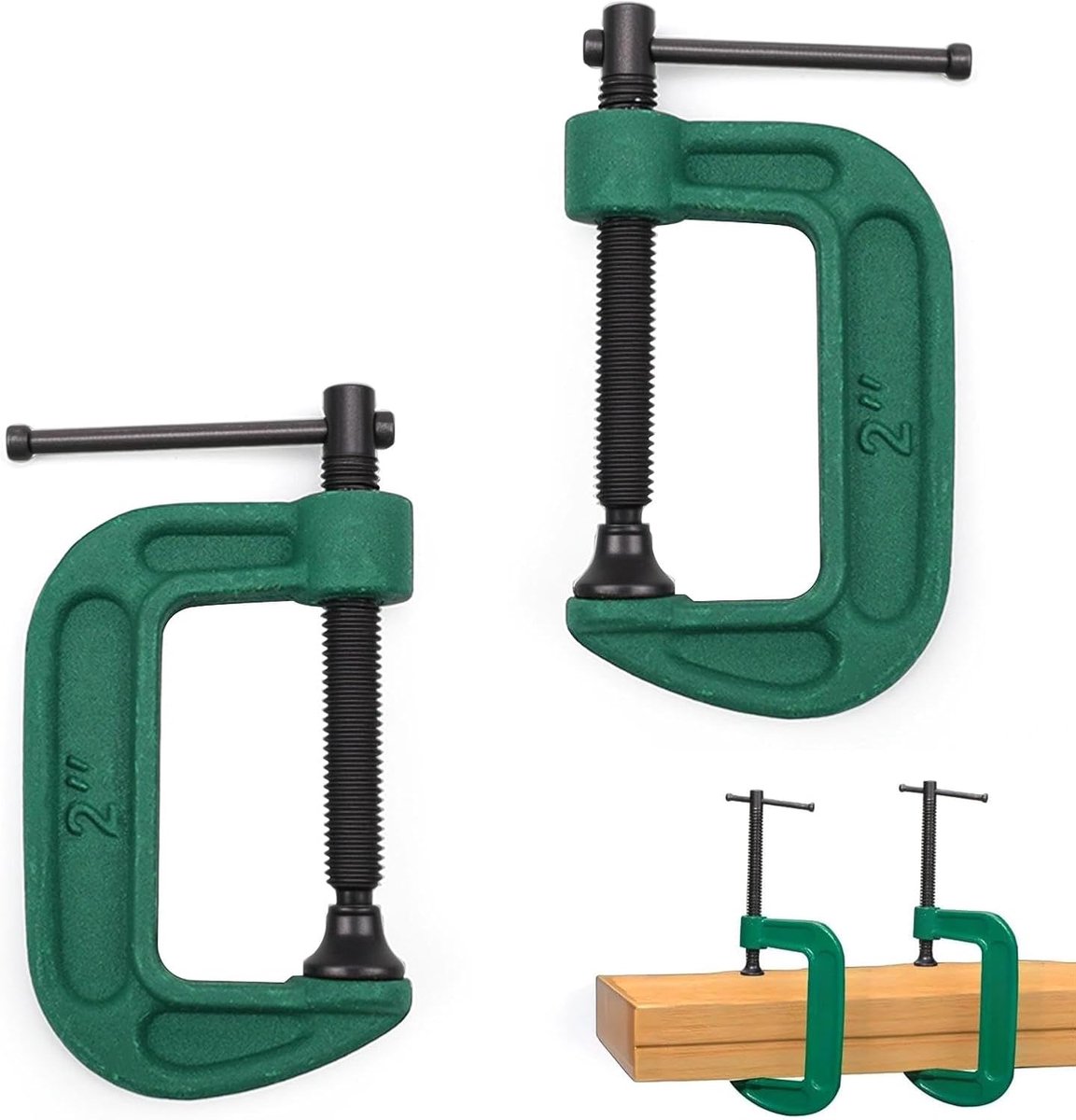 Dailygoods- Schroefklem 2 Stuks - Verstelbare Klem - T-vormige Handgreep - Maximale Opening 50 mm - Tempergietwerk - Groen