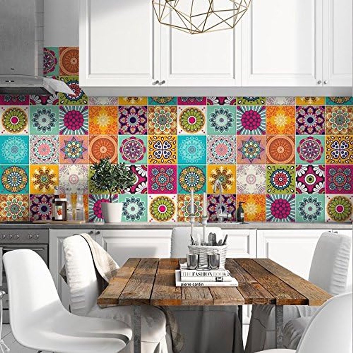 Tegelstickers Badkamer en Keuken 24 Pcs 10x10 cm - PS00179 Wanddecoratie van PVC Waterbestendig Tegels Mozaïek Cementtegels in Azulejos-stijl