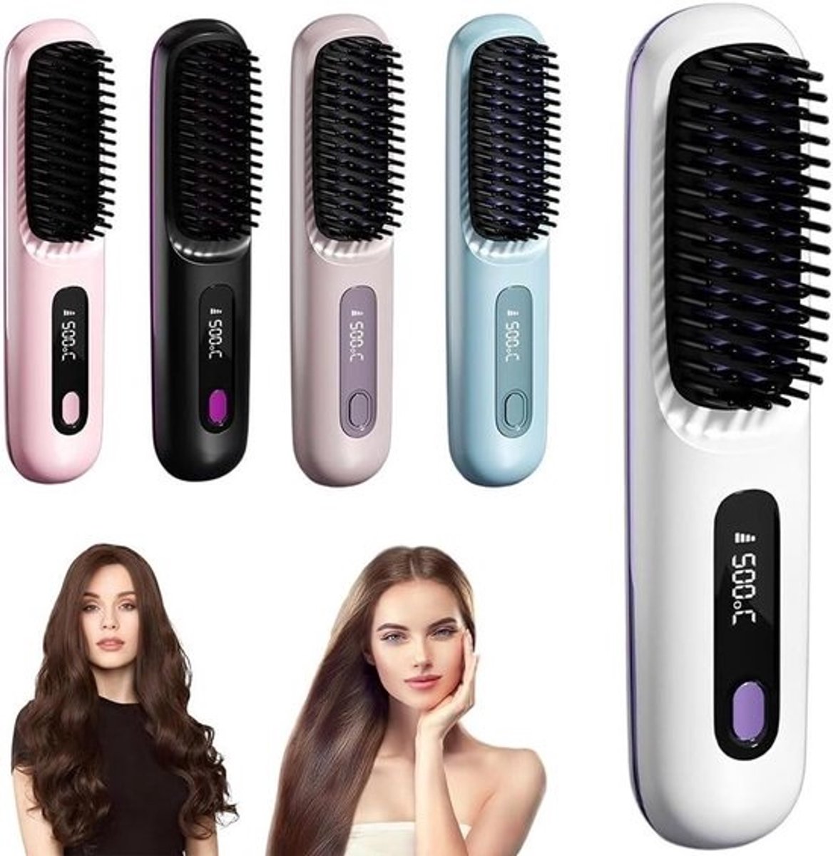 Draadloze Stijlborstel - Mini Stijltang Reis Stijltang - Haar Stylen Onderweg - Negatieve Ionentechnologie - 20 cm - Wit