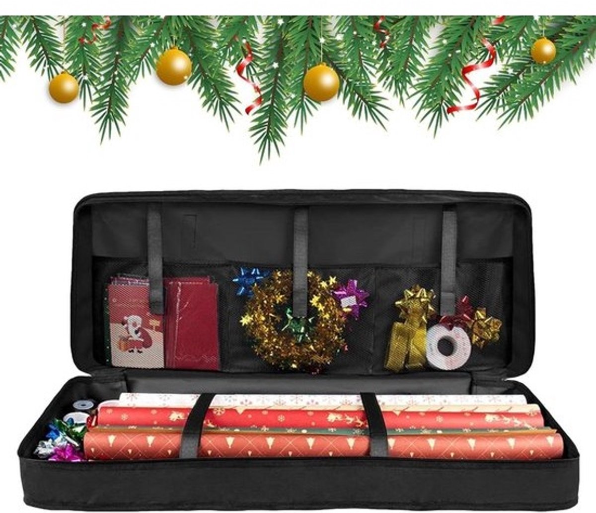 Opbergsysteem Cadeaupapier - Inpakpapier Organizer - Cadeaus Versieren - 3D Papierbescherming - 82x34x13 cm - Zwart
