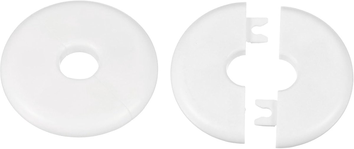 2 stuks wandsplijtfflens 16,5 mm / 0,6 inch zelfklevende buisafdekplaten ABS kunststof ronde afdekplaat beugelontwerp voor waterleiding badkamer keuken decoratie wit