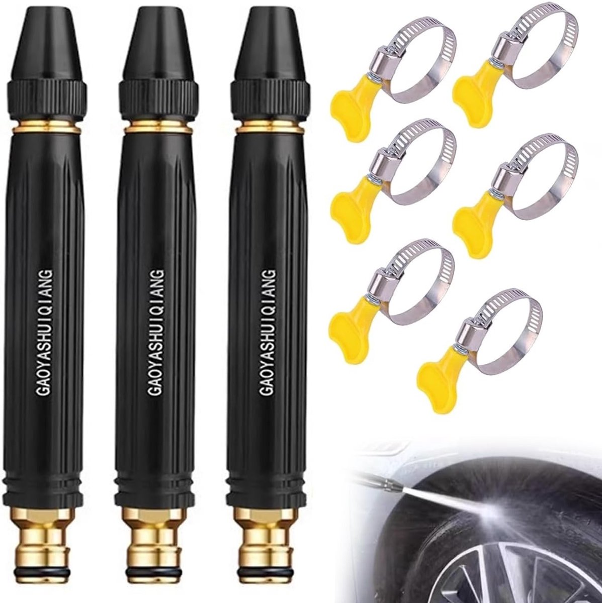 3-delige Hoge Druk Spuitset (1 Spuitpistool + 2 Klemmen) – Tuinslang Spuit voor Auto Wassen en Tuinonderhoud