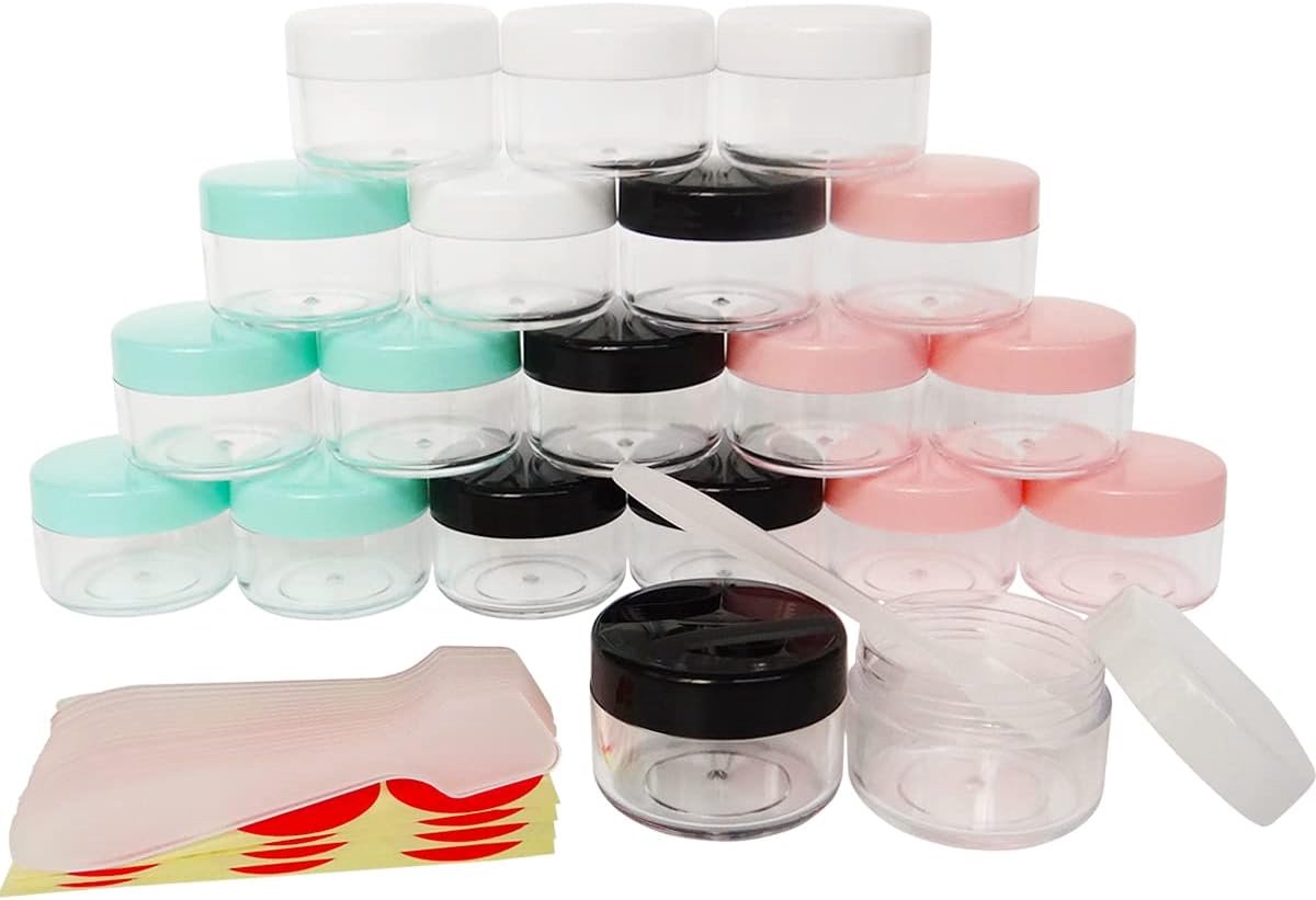 Potten, 15 gram lege navulbare cosmetische container, plastic ronde pot schroefdop deksel, kleine 15 g fles voor make-up oogschaduw nagels poeder sieraden, gratis