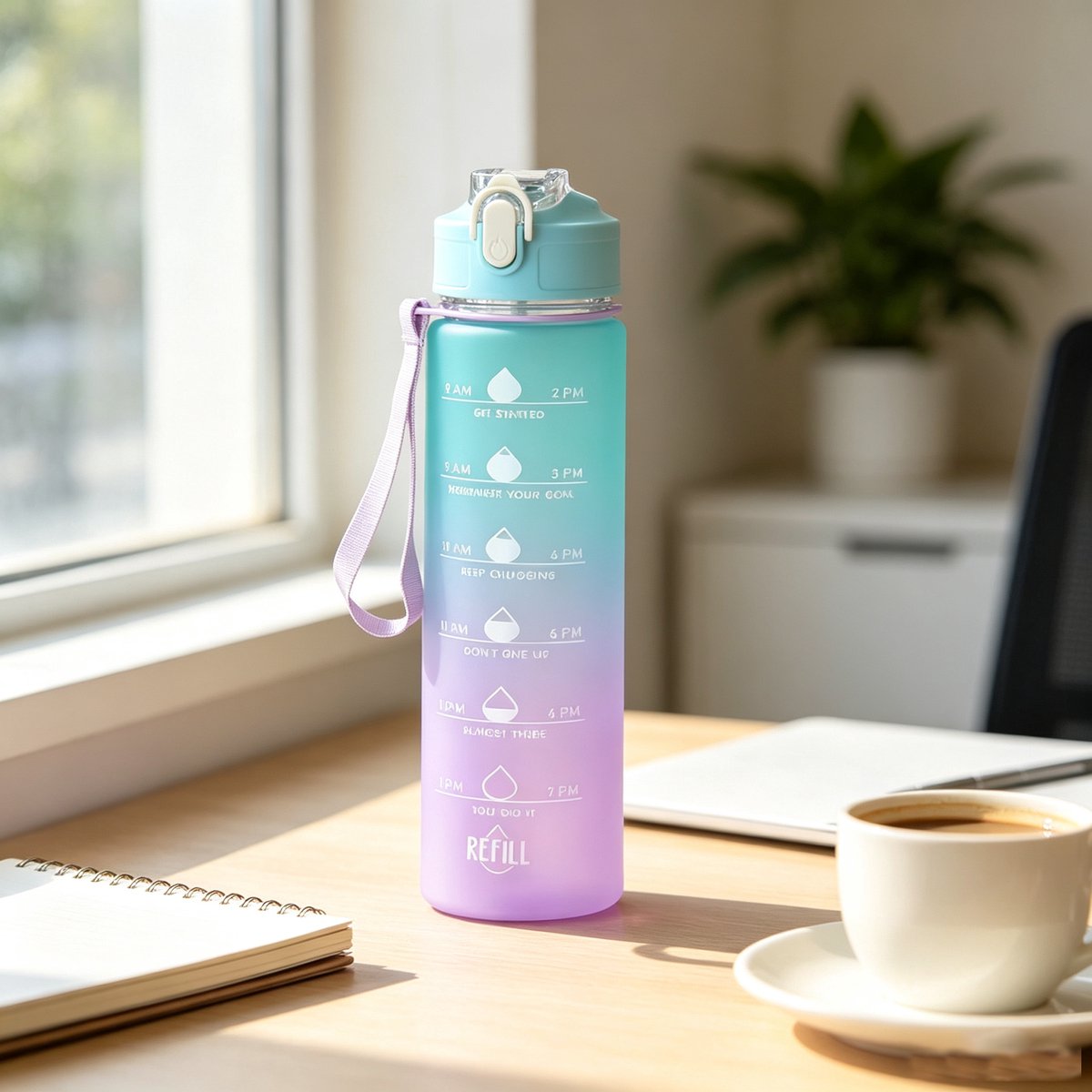 Groene drinkbeker met kleurverloop en rietje 750 ml sportbeker voor buiten draagbare plastic beker lekvrije en valbestendige waterfles